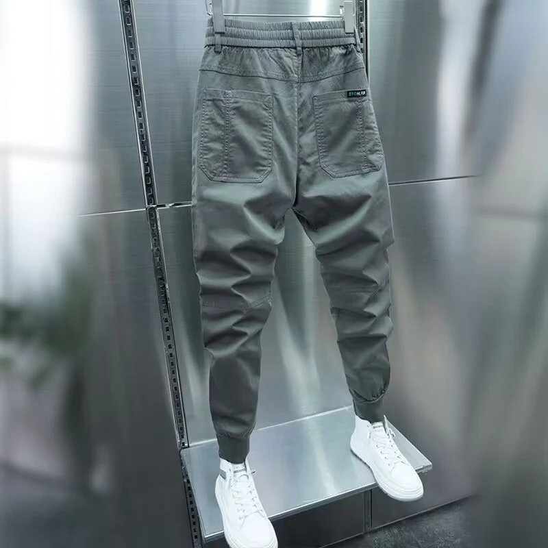 Title 1, Solid color elastic ankle-tied harem trousers o...