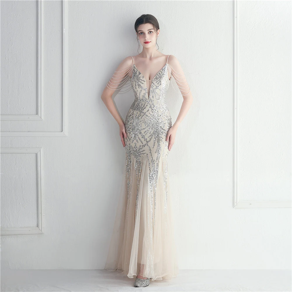 Elegante Vestido Largo de Noche para Novia con Camisola y Pedrería de Malla, Perfecto para Cenas y Bodas — foto 15