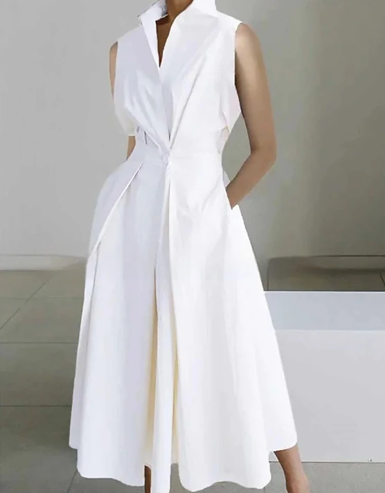 Vestido de temperamento de comprimento médio com gola alta e bolso cinched — foto 5