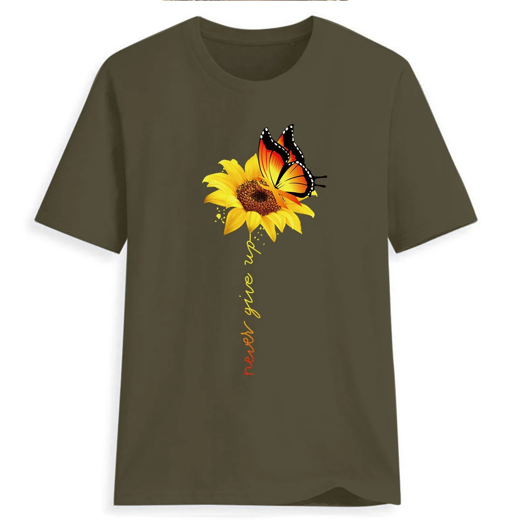 Vlinder en zonnebloem T-shirt met korte mouwen, ideaal voor de zomer, lichtgewicht en comfortabel, perfect voor een bloemenlook. — foto 8