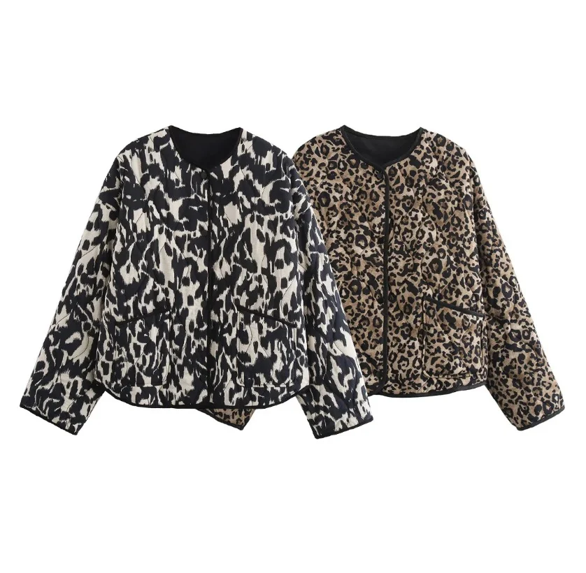 Title 3, Cappotto donna girocollo con stampa leopardata,...
