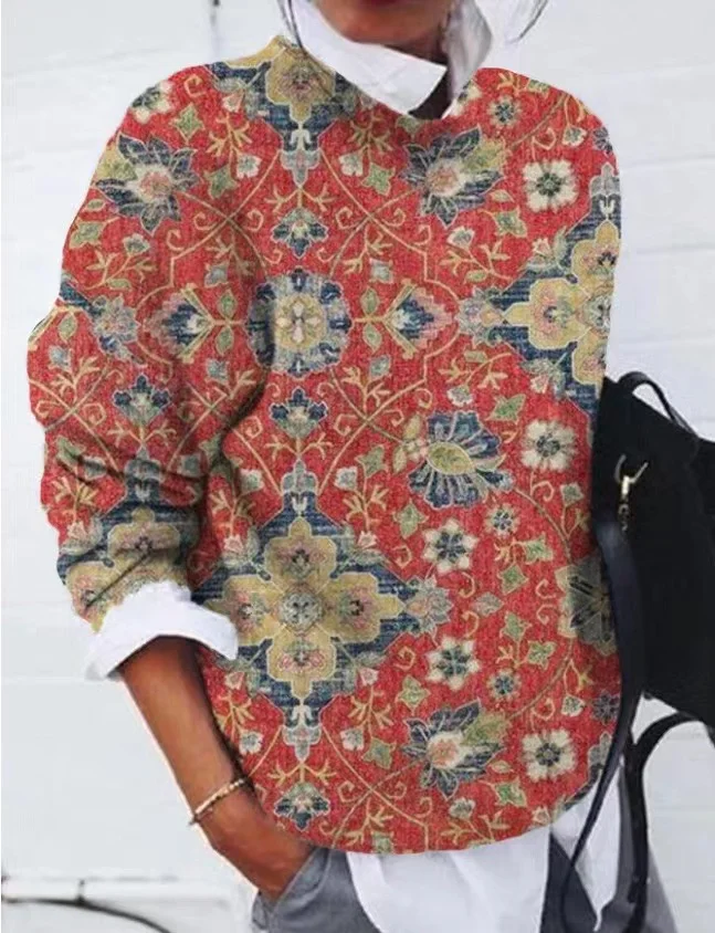 Title 3, Moda feminina estampa floral solta blusa de man...