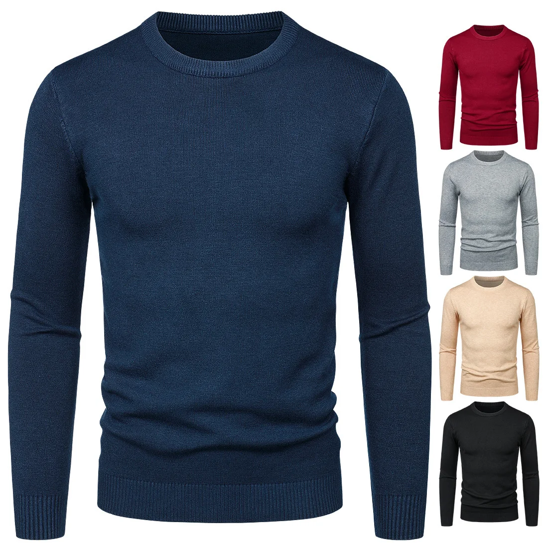 Men's Round Neck Sweater Solid Color Simple Free Size Long Sleeve for Comfort and Everyday Style, A Versatile Wardrobe E — photo 9