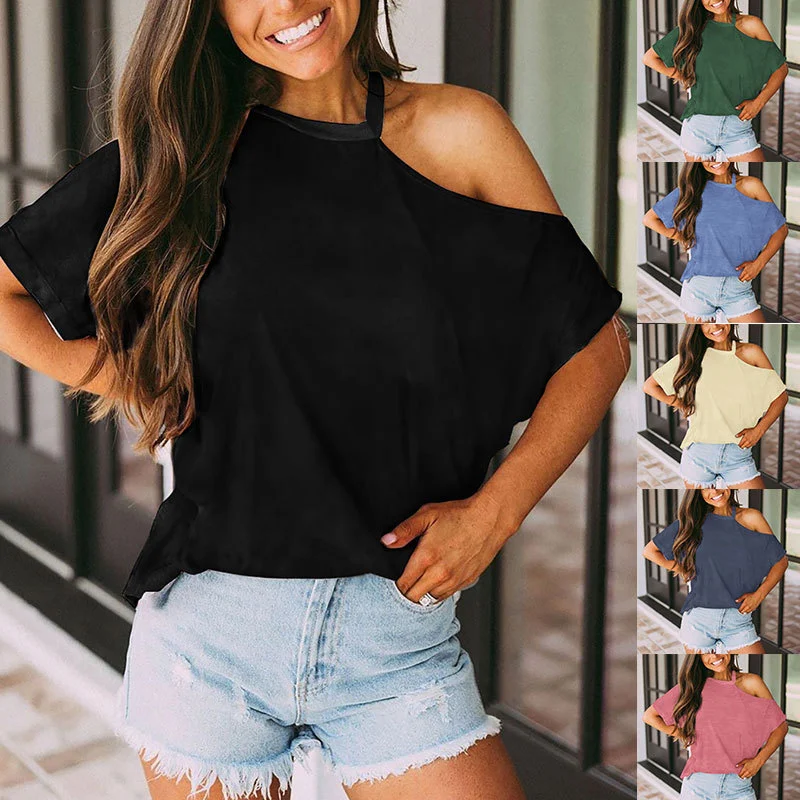 Nieuw T-shirt met korte mouwen Off-the-shoulder dameskleding — foto 7