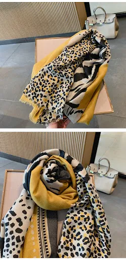Title 4, Lenço de seda com estampa de leopardo xale
