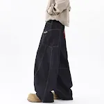 Calças jeans masculinas de perna larga com costura em foice e estampa xadrez, confortáveis e estilosas para um visual moderno e despojado. — foto 5