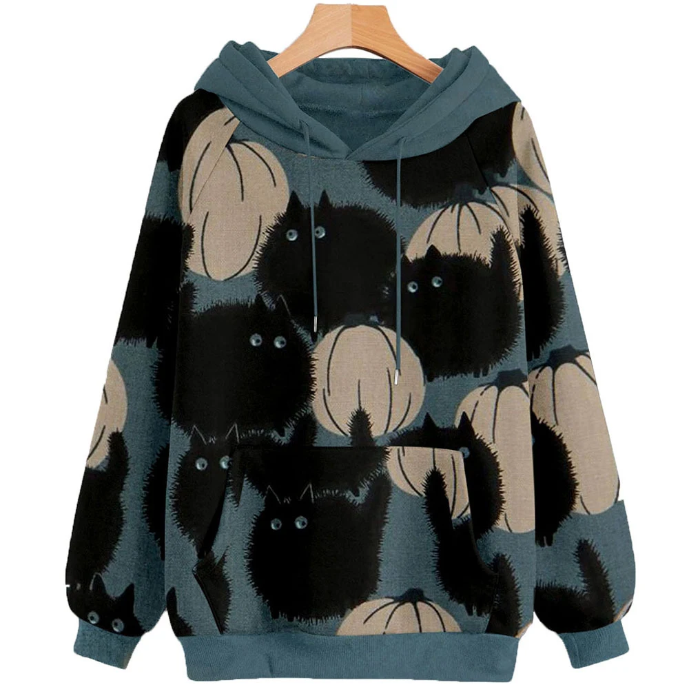 Women's Halloween Pumpkin Printed Long-sleeved Hooded Sweater, a cozy and warm top, perfect for the fall and winter seas — photo 3