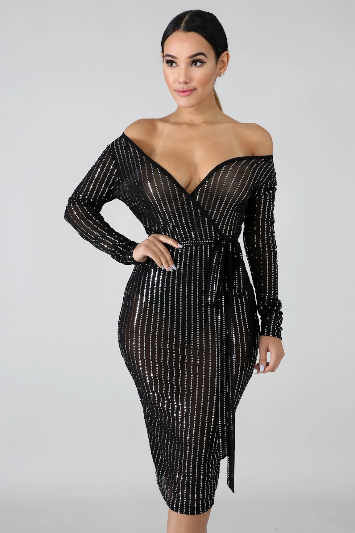 Title 6, Deep V dress with screen punch