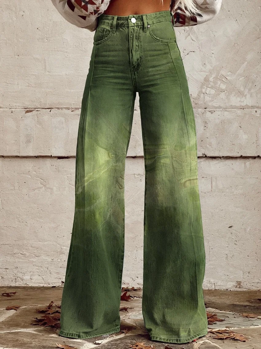 Pantalones acampanados de mezclilla para mujer, delgados y modernos. Pierna ancha y diseño anti-3D, ideales para un look a la moda y cómodo. — foto 10