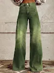Pantalones acampanados de mezclilla para mujer, delgados y modernos. Pierna ancha y diseño anti-3D, ideales para un look a la moda y cómodo. — foto 10