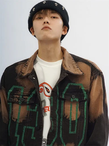 Title 4, Mens Letter Print Tie Dye Denim Jacket, Europe...