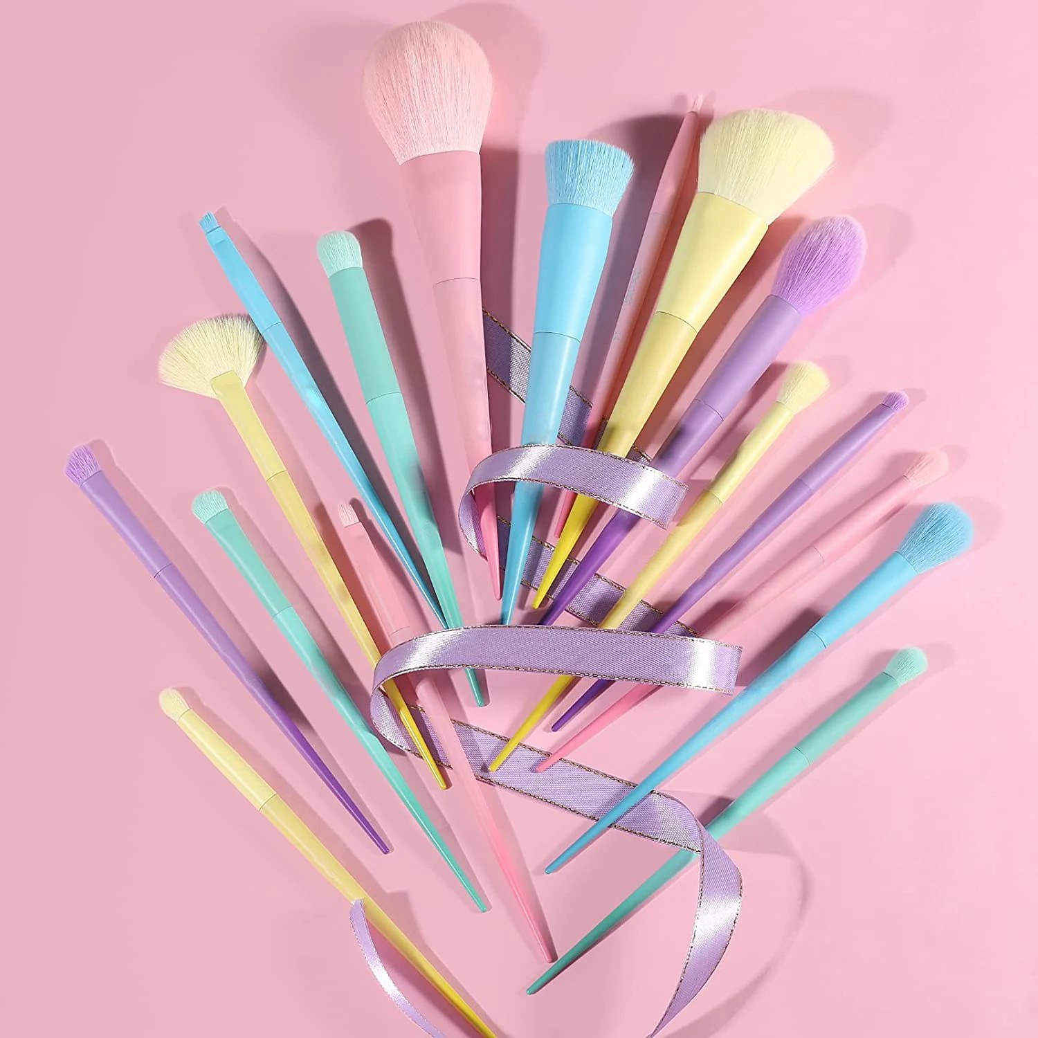 Title 4, Rainbow Color Makeup Brush 17 PCs Macaron Color...
