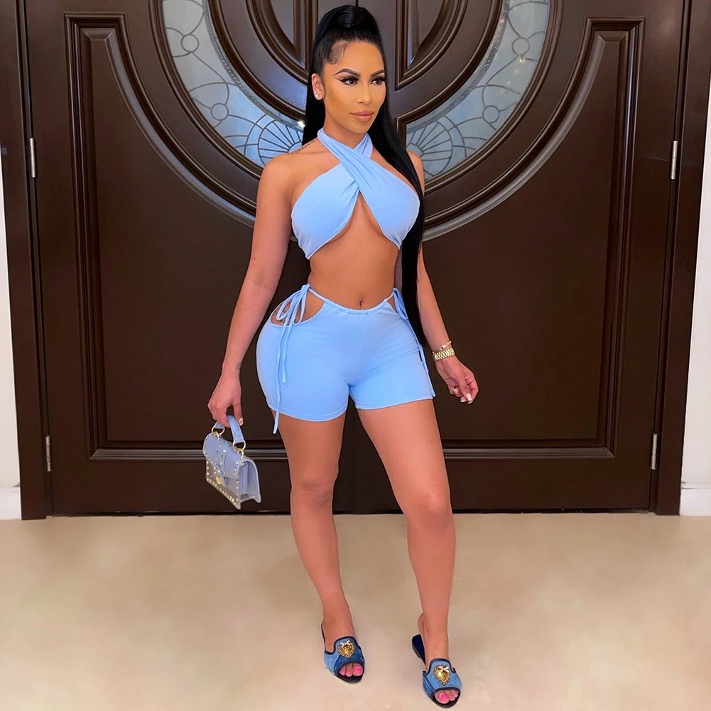 Title 2, Womens Fashion Solid Color Two-piece Shorts Se...