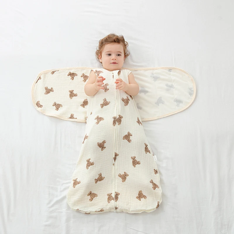 Saco de dormir para bebê com colete, gaze de algodão 4 camadas, faixa na barriga, anti-susto, Gro-bag, sono tranquilo — foto 27
