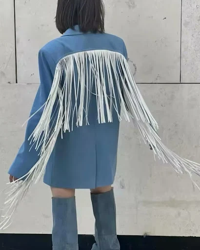 Title 15, Womens Square Collar Tassel Blazer A stylish a...
