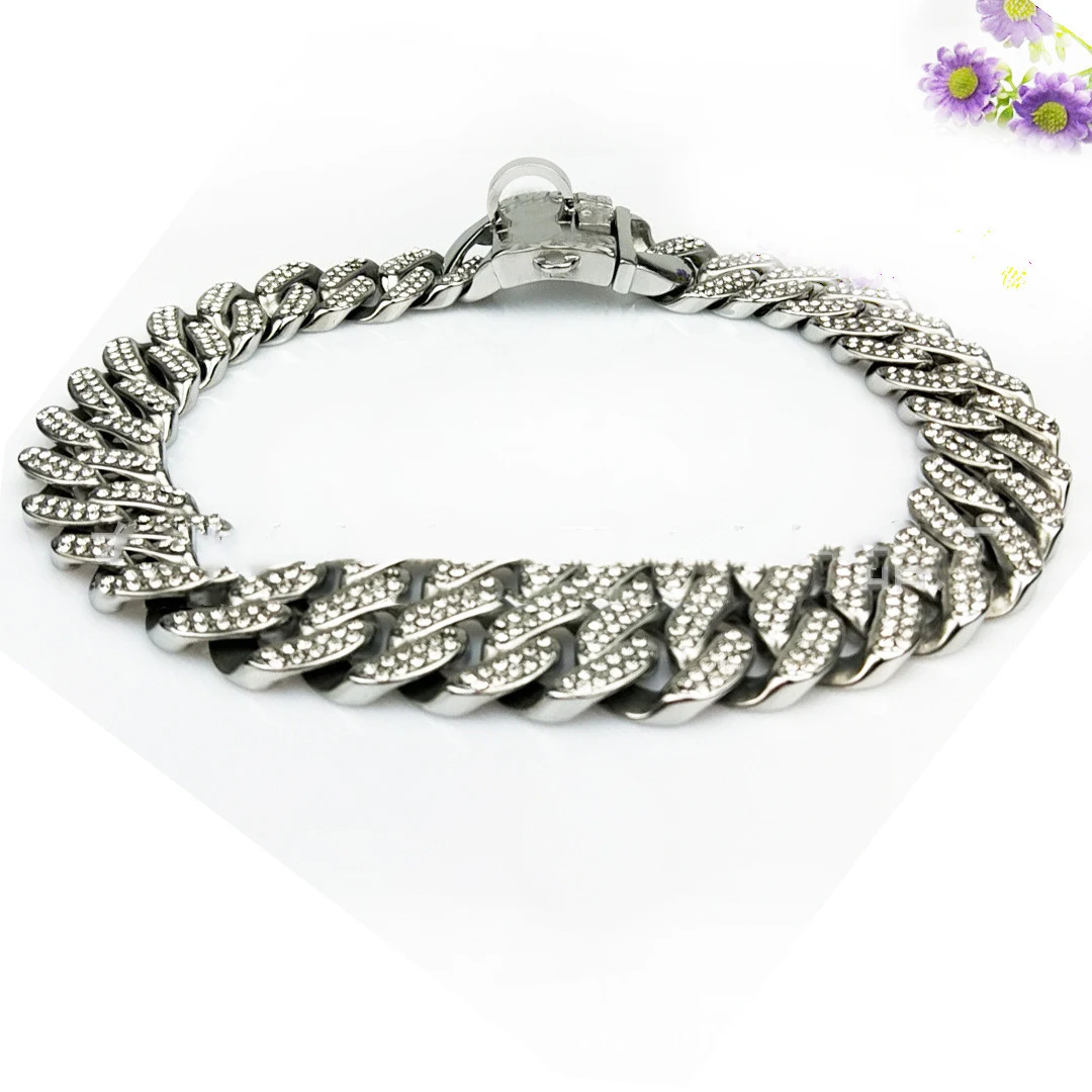 Casting Diamond Dog Chain Neck Ring Mirror Light Dog Necklace, a stylish and safe dog collar combining luxury, visibilit — photo 5