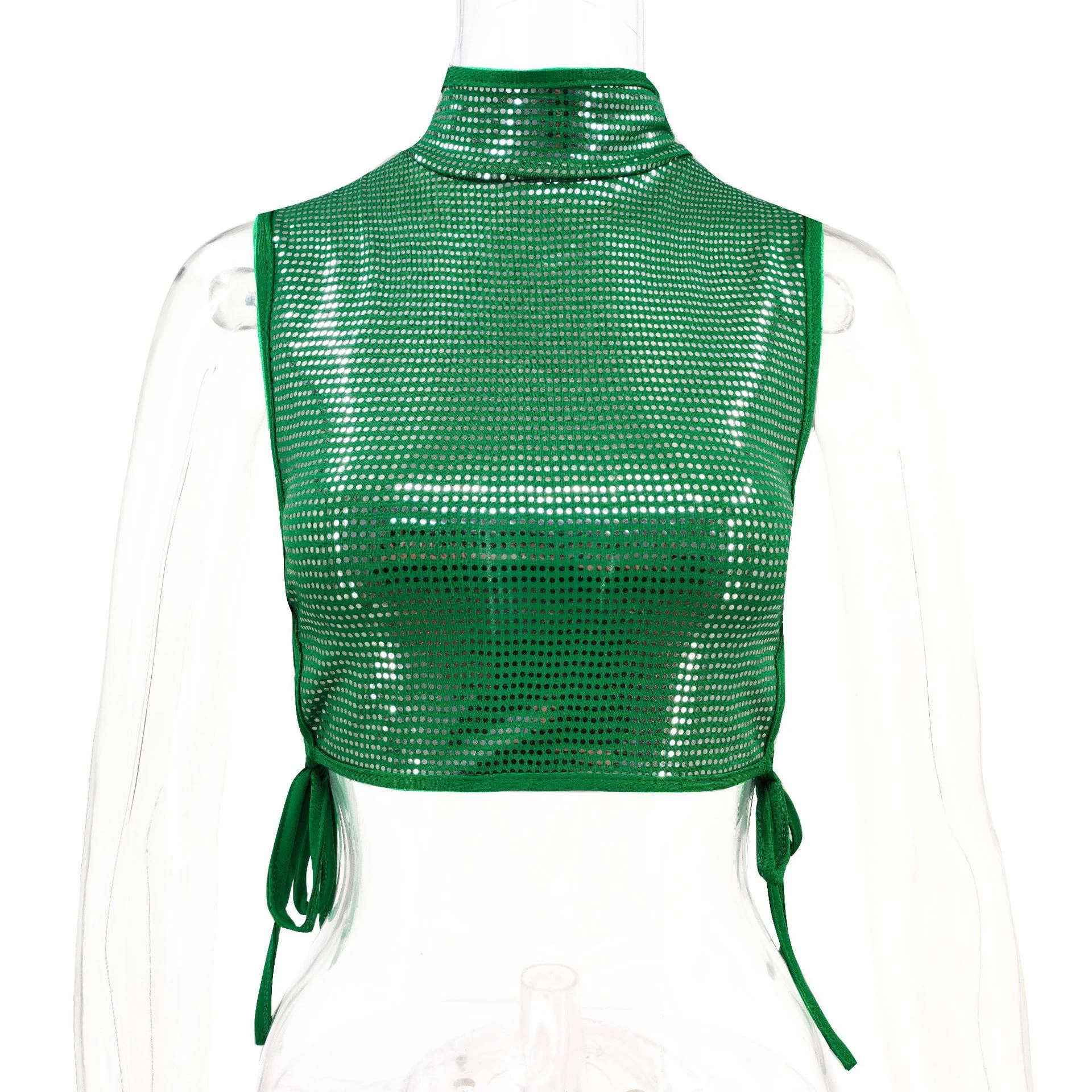 Top feminino de lantejoulas para balada, com corda lateral elástica e sexy. Perfeito para noites de festa, realçando sua beleza e estilo. — foto 8