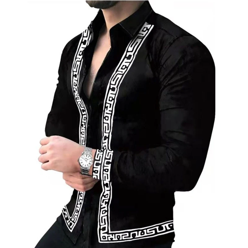 Fashion Men's Printed Middle-aged Long-sleeved Shirt. Comfortable and stylish, perfect for a sophisticated look in any s — photo 1