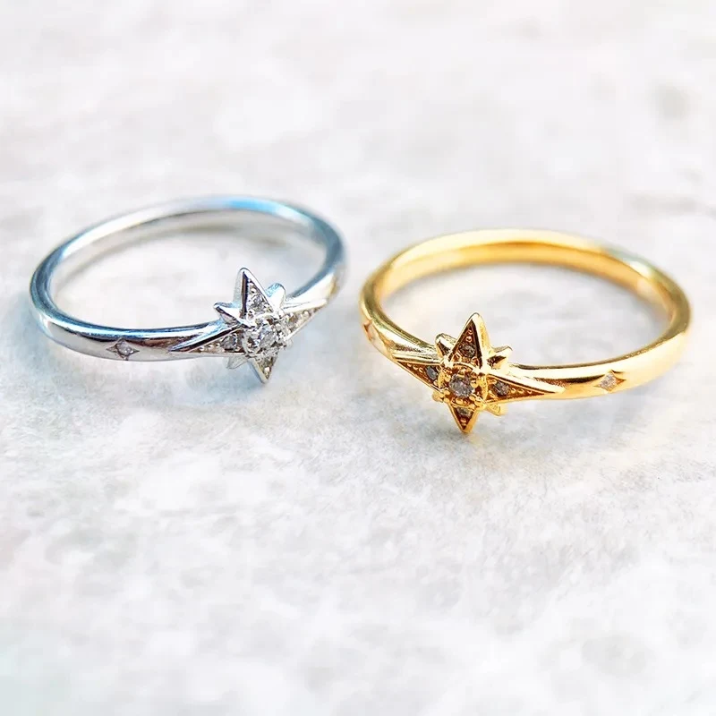 Anel Feminino Estrela Oito Pontas Joia Elegante Acessório de Moda Presente Perfeito Design Atraente Brilho Deslumbrante — foto 9