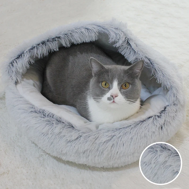 Title 7, Winter Long Plush Pet Cat Bed Round Cat Cushion...