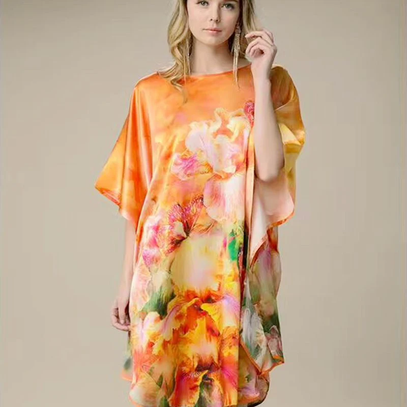 Title 12, Inkjet Bat Shirt Womens Silk Nightdress, new S...