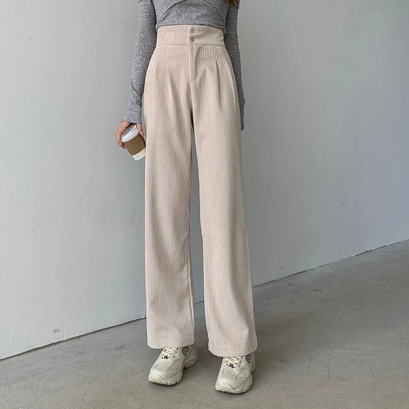 Title 4, Womens corduroy straight loose wide-leg pants,...