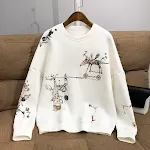 Moletom de algodão bordado macio e delicado Youthful Vitality, conforto e estilo para um visual fresco e moderno com detalhes exclusivos. — foto 1