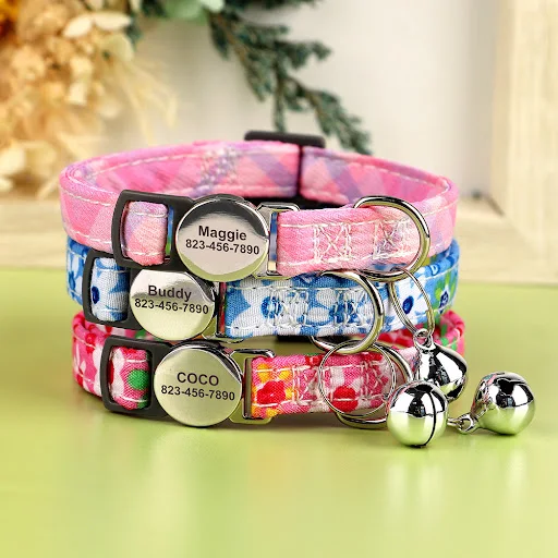 Cute Nylon Cat Collar with Bell Personalized Cats Collars Free Engraved Safe Breakaway Kitten Necklace Quick Release For — photo 6
