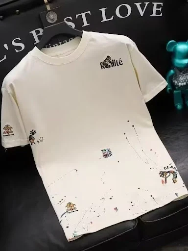 Title 5, Mens Embroidery T-shirt Round Neck Fashion, st...