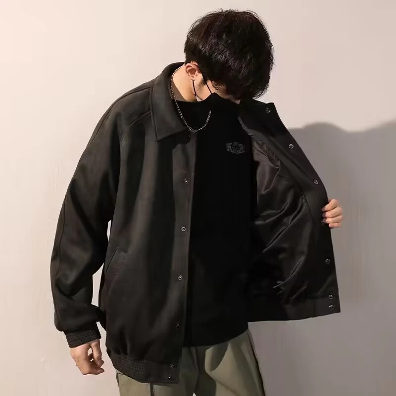 Men's Autumn Winter Suede Bomber Coat Top Jacket Warm Stylish Autumn Wear Perfect for Cold Weather Comfortable and Elega — photo 8