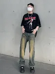 American High Street Vibe distressed yellow mud dyed washed jeans. Get a unique urban look with these comfortable and st — photo 11