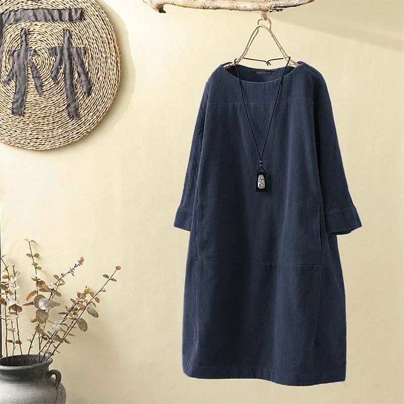 New solid color Korean loose dress with three-quarter sleeves offers comfortable, casual style, perfect for everyday wea — photo 4