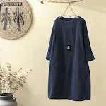 New solid color Korean loose dress with three-quarter sleeves offers comfortable, casual style, perfect for everyday wea — photo 4