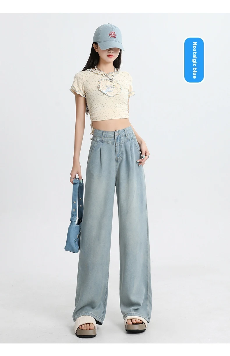 Title 14, Womens Thin New High Waist Straight Wide Leg I...