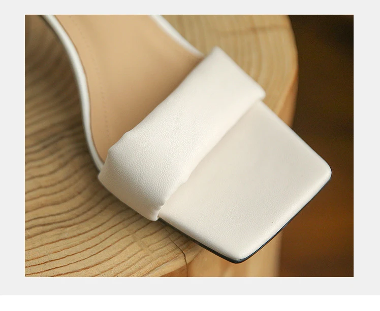 Women's color matching block heel leather open toe sandals with one word buckle. Stylish and comfortable footwear. — photo 5