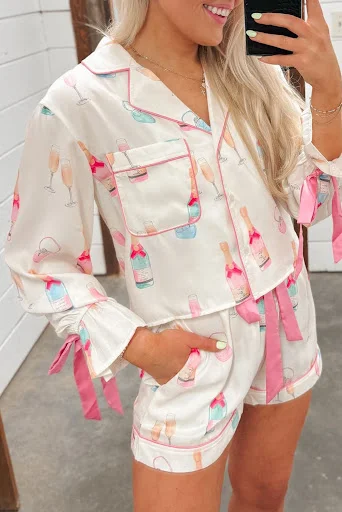Title 7, Womens Christmas Bow Long Sleeve Pajamas Short...