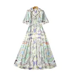 Suit Collar Single-breasted Circus Printed Diamond-embedded Sequin Short Sleeve Dress — photo 3