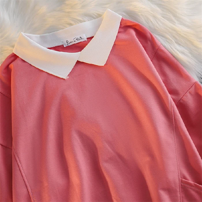 Damen-Feinstrickpullover für Herbst und Winter, lockere Polo-Kragen-Taschen-Naht, Studenten-Langarm-Oberteil, Trend. — foto 5