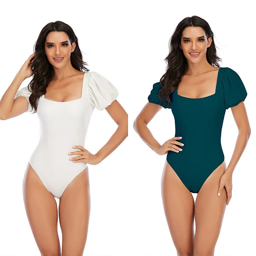Title 2, Womens One Piece Swimsuit with Puff Sleeves St...