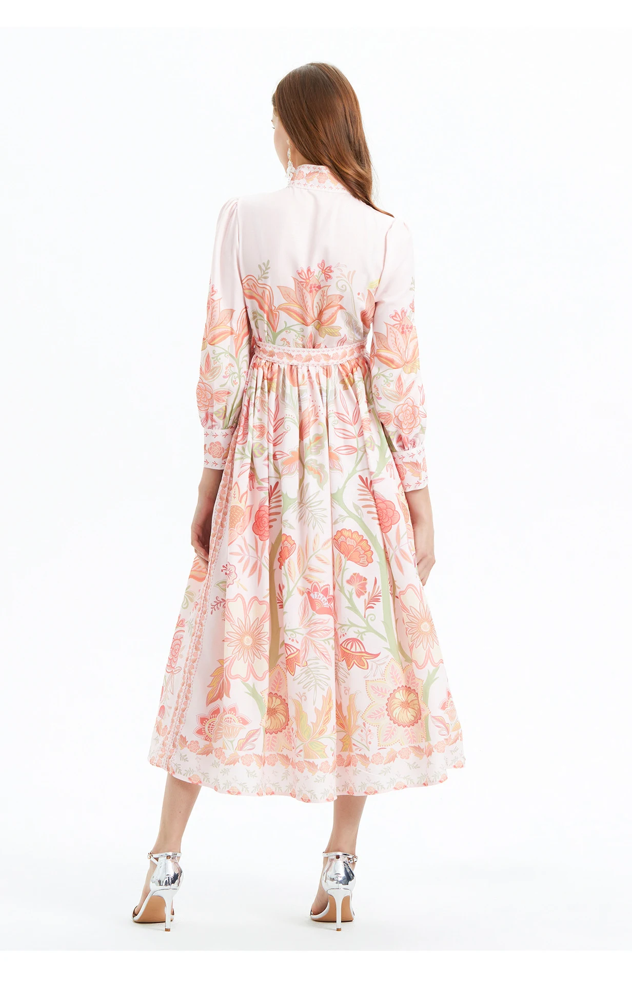 Title 7, Lantern Sleeve Printed Long Sleeve Waist Trimmi...