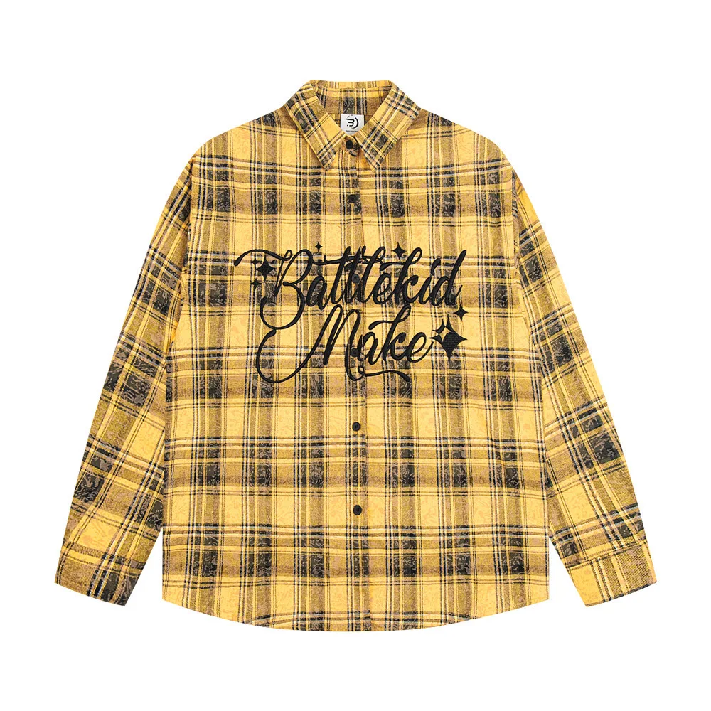 Title 22, Camisa masculina xadrez folgada manga longa. Co...