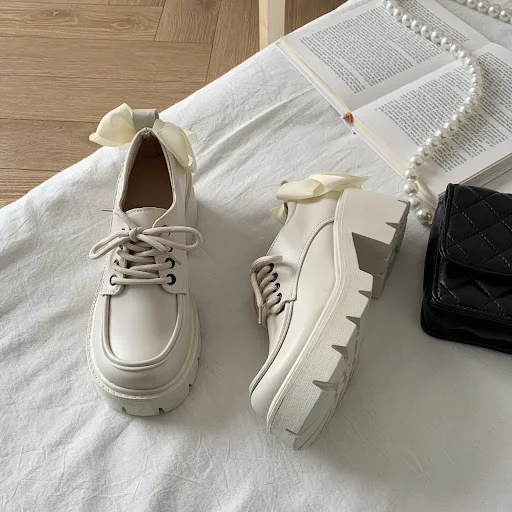 Title 7, Womens Platform Lace-Up Black Leather Shoes St...