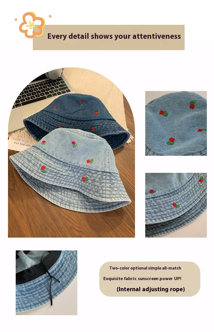 Title 6, Cherry Embroidery Jean Fisherman Hat Womens Su...