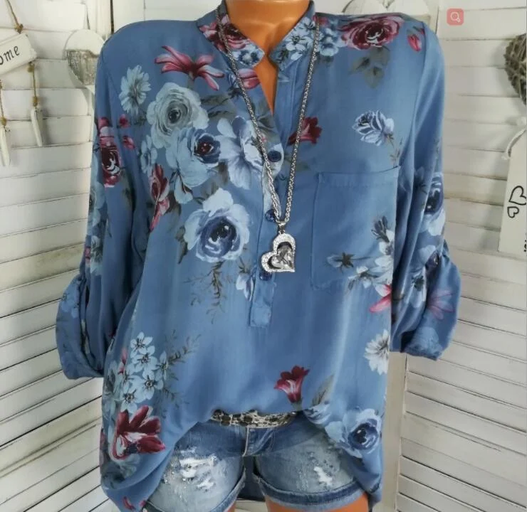 Women's V-neck printed pullover long sleeve shirt, a comfortable and versatile top perfect for casual wear, offering sty — photo 1