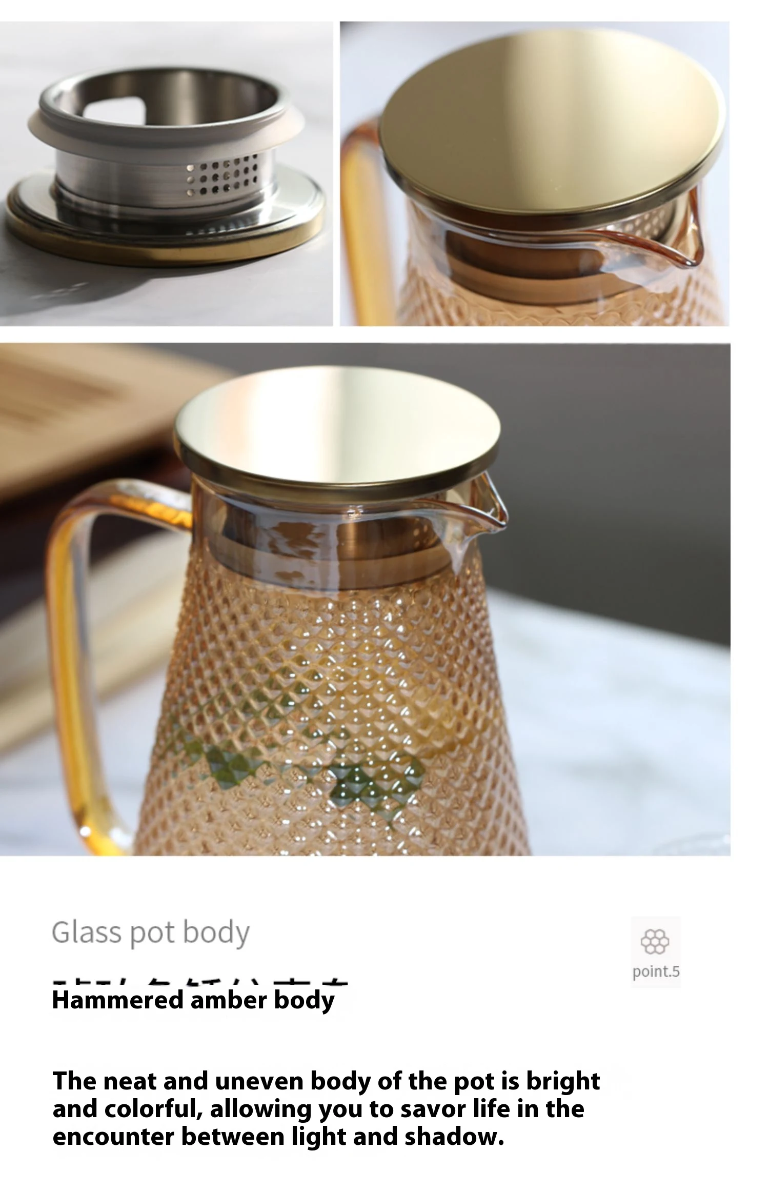 Electroplated Amber Glass Water Pitcher, Heat-resistant for Household use. Perfect for cold water, durable and stylish, — photo 4