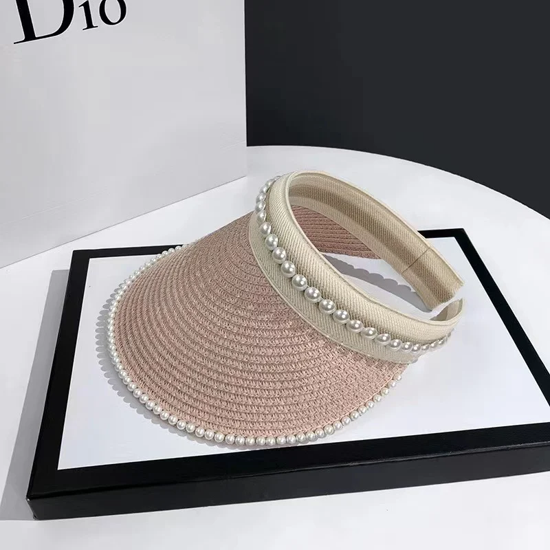 Title 6, Empty Top Sunshade Pearl Straw Hat Women Lace