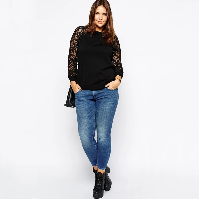 Title 4, British Style Lace Sleeve Cotton Sweater T-shir...