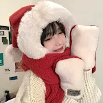 Korean Style Red Christmas Hat Scarf Gloves Set for Women Winter Cute Plush Warm Ear Protection Three-Piece Set Perfect — photo 5