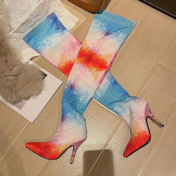 Women's Skinny Heel Iridescent Over-the-knee Boots, elastic for a comfortable fit, elevate your style with these stunnin — photo 4