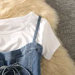 Zomerkleding denim bretels rok taille afwerking vetersluiting kleine maat jurk pak, ideaal voor een zomerse look. — foto 6
